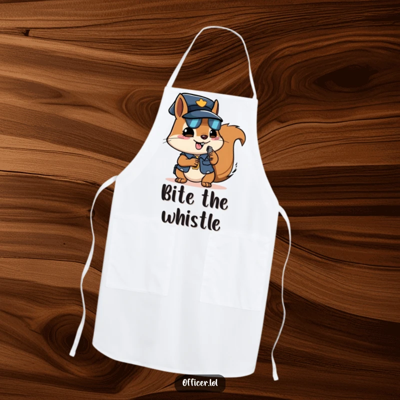 Funny squirrel officer apron, kitchen wear with a determined squirrel, great for chefs.
