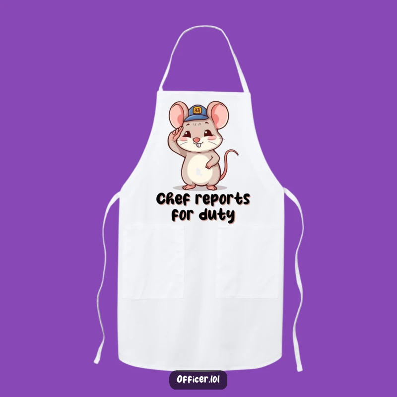 Funny Saluting Mouse Apron: Tiny Hat Character Kitchen Wear, Charming Funny Gift
