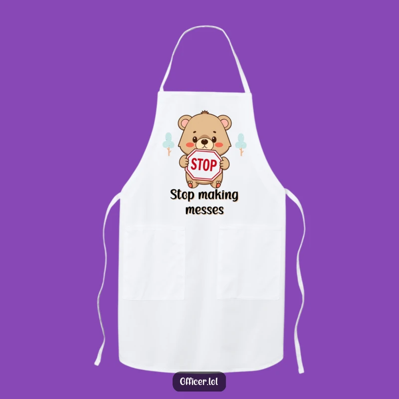 Funny Bear Cub STOP Apron: Cook with a Determined Cub, Practical Funny Gift!