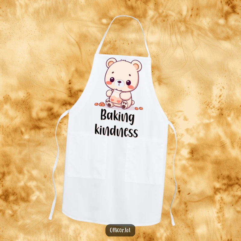 Funny Bear Cub Apron: A sweet bear cub character is depicted handing out treats, ideal for a fun and generous cooking experience.