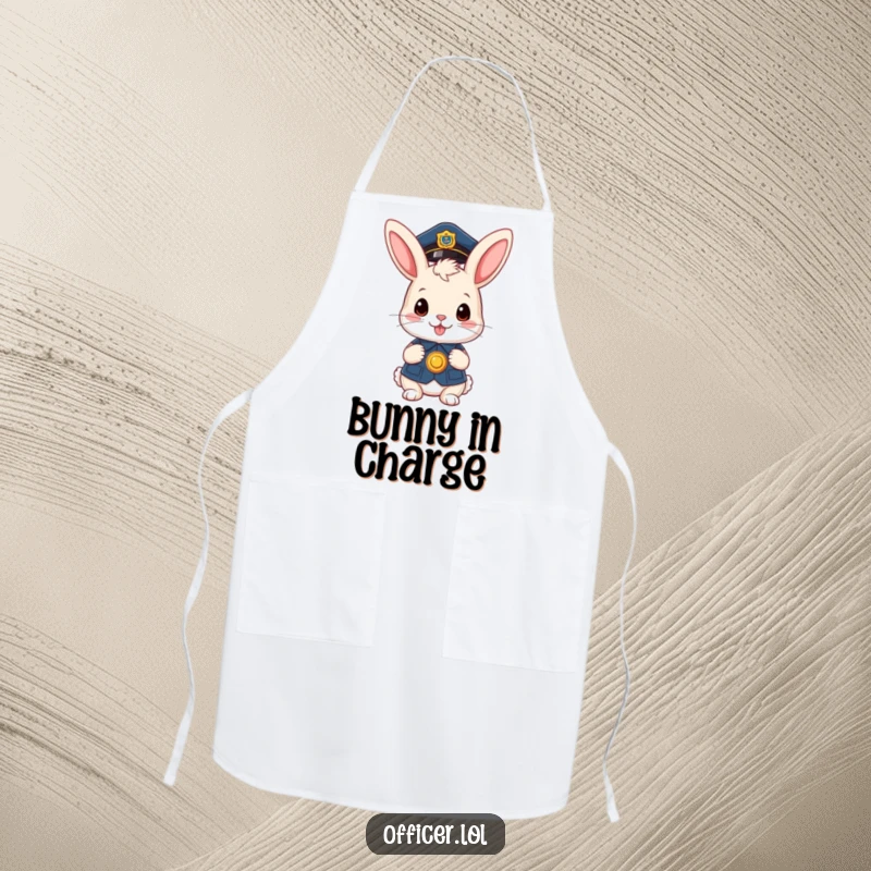 Funny apron: A cute bunny officer with a badge, a charming and funny gift for the kitchen.