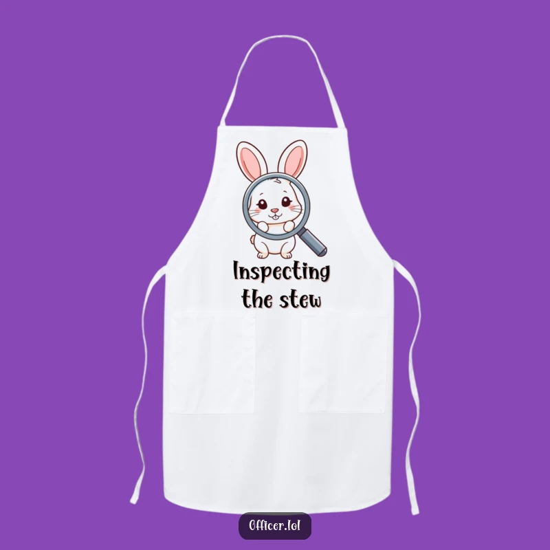 Funny Apron: Shy Rabbit with Magnifying Glass - Explore Your Kitchen