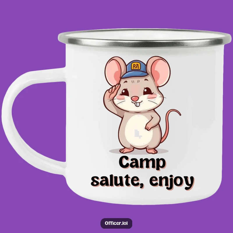 Funny Saluting Mouse Camping Mug: Tiny Hat Character Enamel Mug, Durable Funny Gift