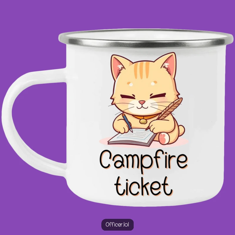 Funny Cat Officer Camping Mug - Diligent Writer Character, Outdoor Adventure Gift