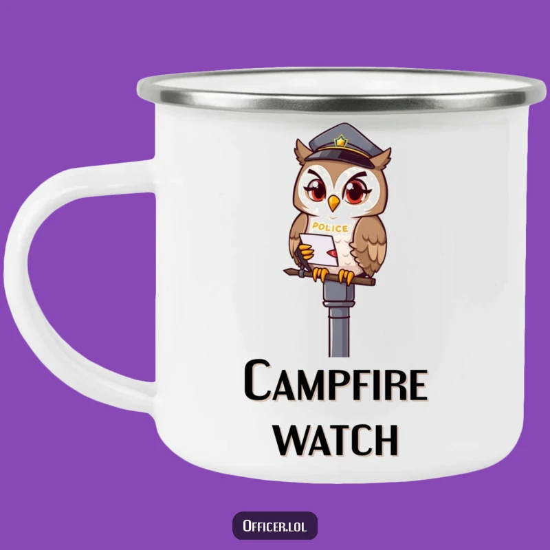 Funny Owl Officer Camping Mug - Durable & Wise Companion for Nighttime Adventures