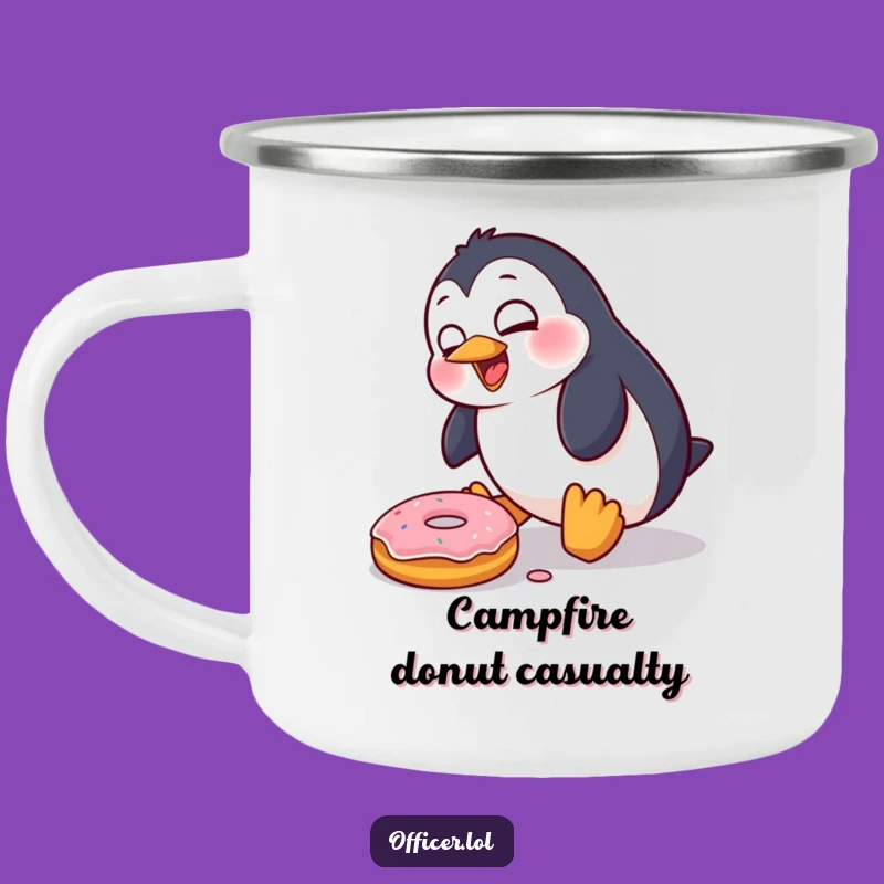 Funny Penguin Donut Trip Camping Mug: Adventure with a Clumsy Bird