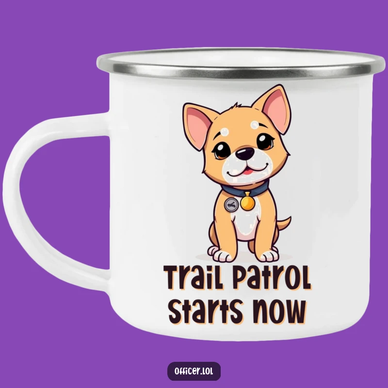 Funny Puppy Badge Camping Mug: Determined Outdoor Hero Drinkware, Great Gift