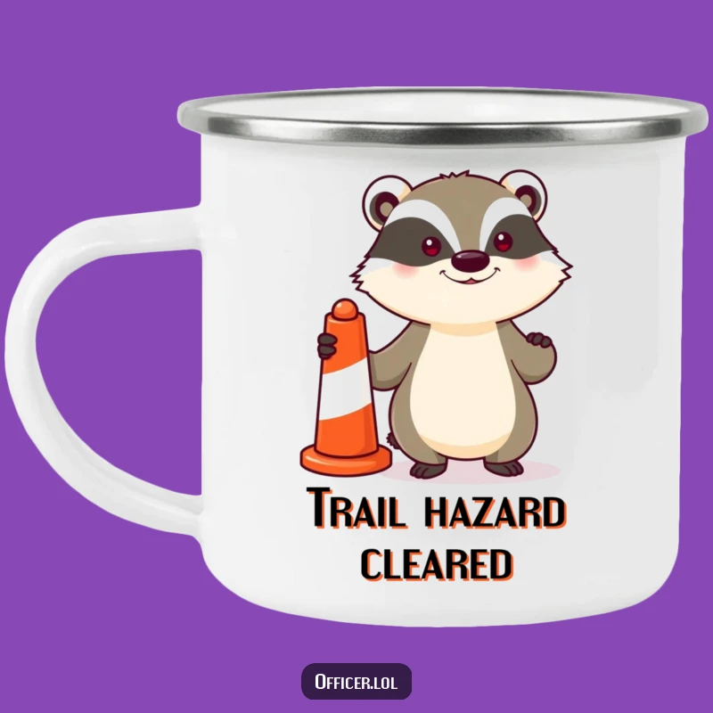 Funny Camping Mug: Determined Badger with Traffic Cone - Adventure & Humor