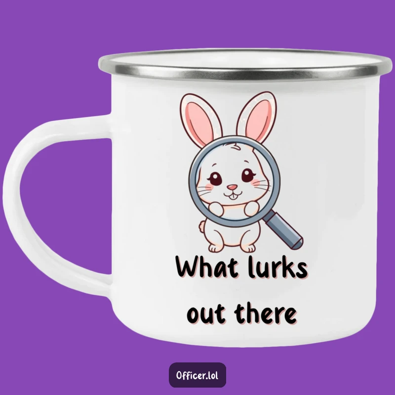 Funny Camping Mug: Shy Rabbit & Magnifying Glass - Explore Nature