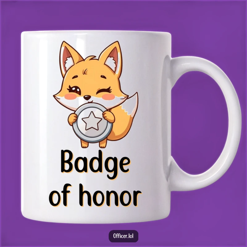 Funny Fox Detective Mug: Giggling Fox's Shiny Badge is a Hilarious Gift for Investigators