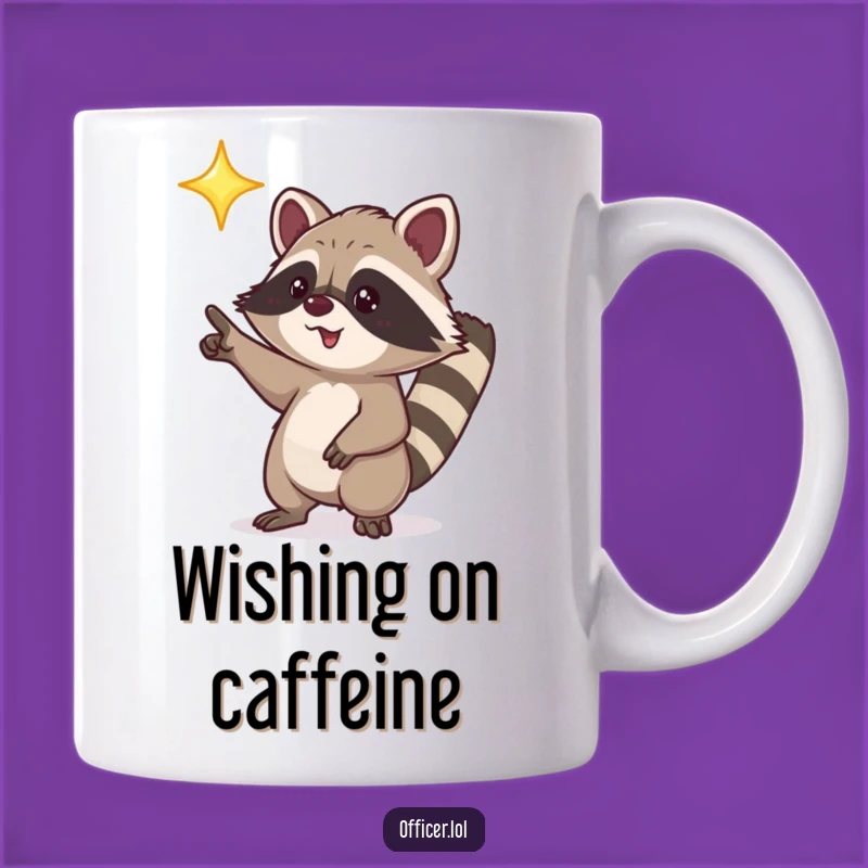 Funny Raccoon Star Mug: Excited Pointer Character, Perfect Wish Gift