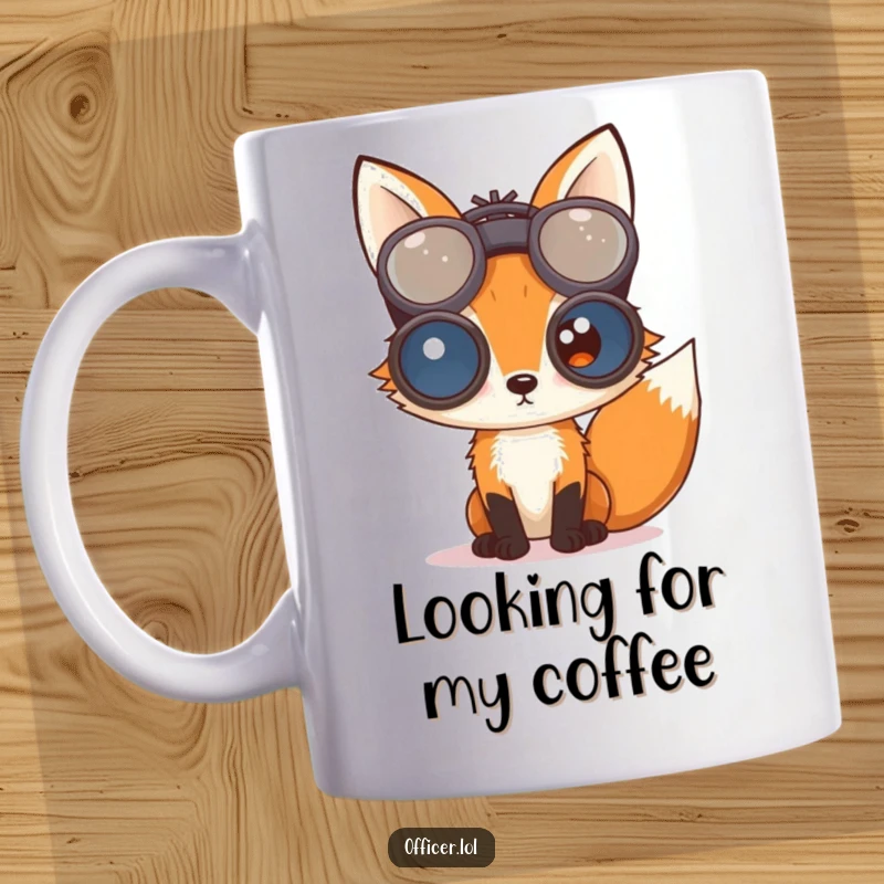 Funny curious fox peering intently through oversized binoculars, symbolizing keen observation and a love for discovery.