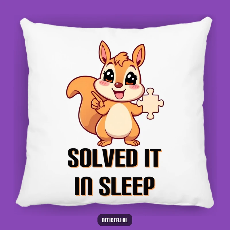 Funny Solved Puzzle Squirrel Pillow: Cozy Energetic Accent Pillow, Smart Funny Gift