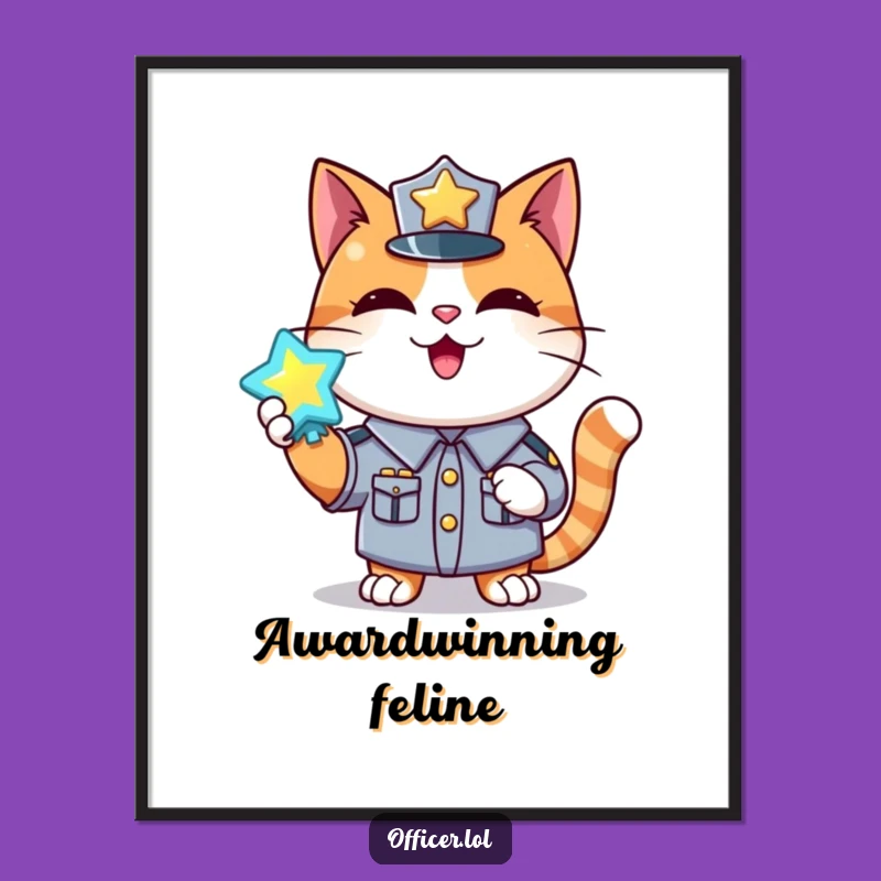 Funny Cat Digital Art: Happy Badge Holder Decor for Proud Homes