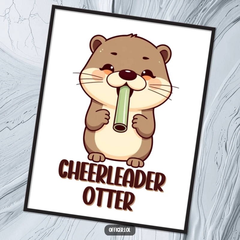 Cheerful otter blowing a whistle with a wide grin, high-resolution digital art print for cheerful decor.