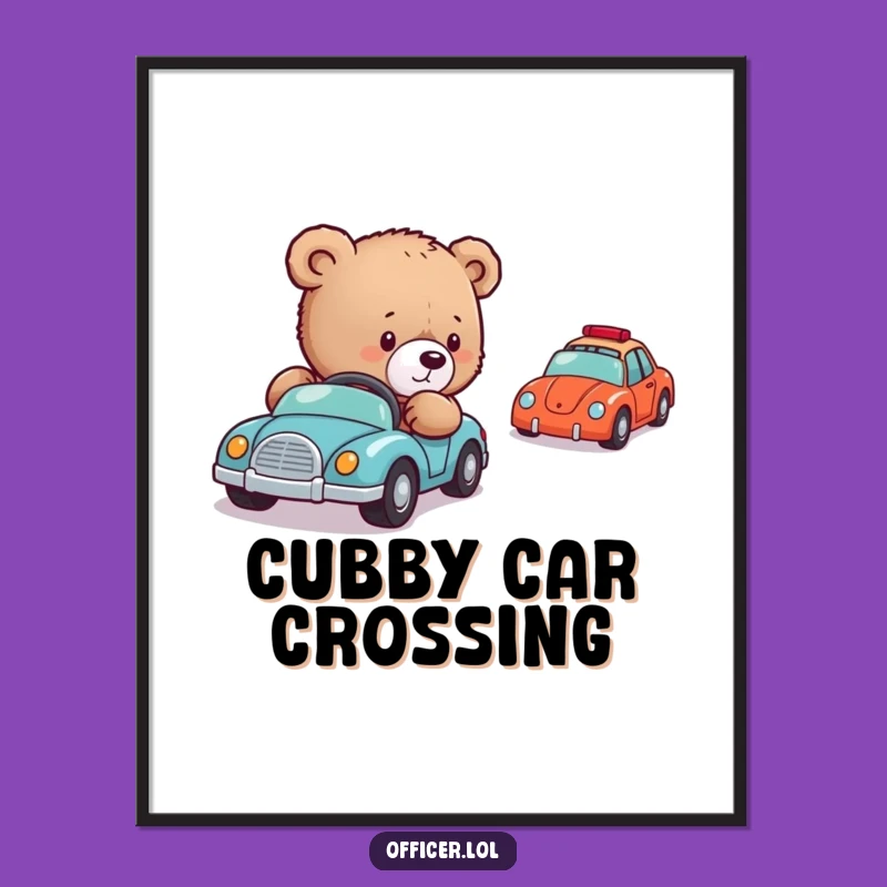 Funny Bear Cub Traffic Digital Art: Instant Cute Direction Download, Unique Funny Gift