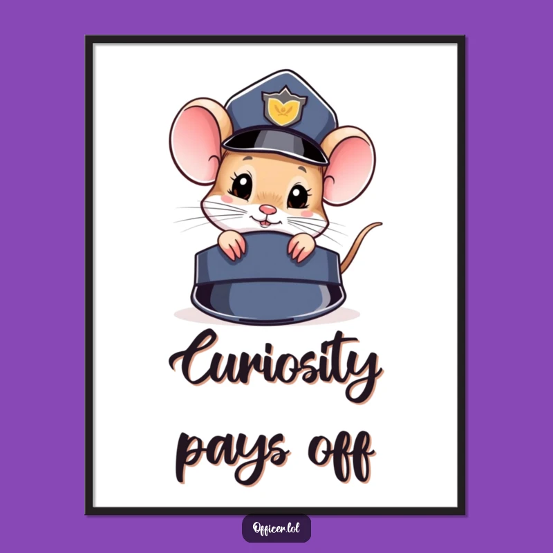 Funny Mouse Cop Hat Digital Art Print: Decorate with Curiosity and Instant Mystery