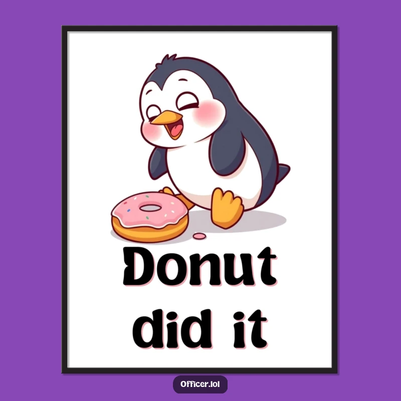 Funny Penguin Donut Trip Digital Art: Instant Hilarious Clumsy Bird Print