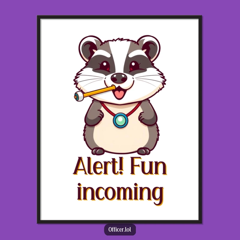 Funny Badger Whistle Digital Art: Cheerful Officer Vibes, Instant Funny Gift Download!