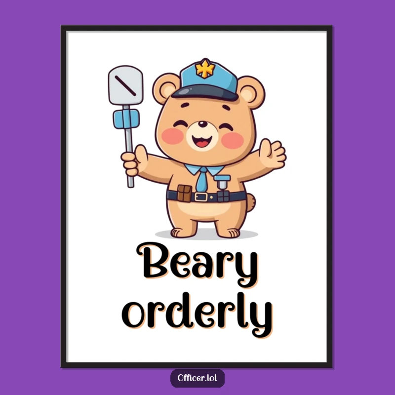 Funny Bear Officer Digital Art: Instant Cheer and Guidance for Your Walls!