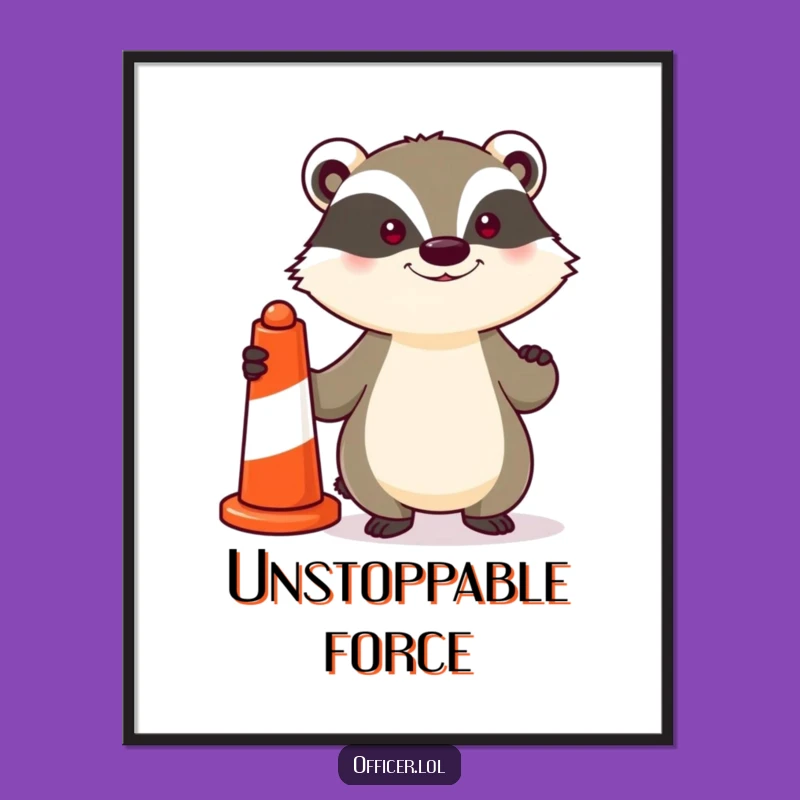 Funny Digital Art: Determined Badger with Traffic Cone - Proud Statement Piece