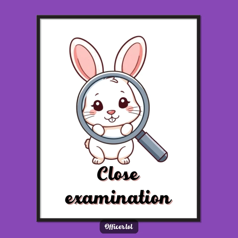 Funny Digital Art: Shy Rabbit with Magnifying Glass - Curious Decor