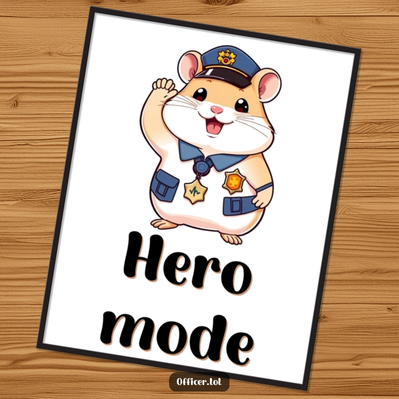 Funny hamster officer digital art print, happy hamster in uniform saluting, instant download wall decor.