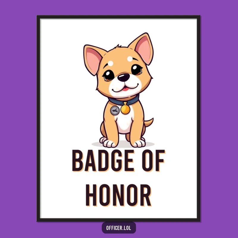 Funny Puppy Badge Digital Art: Determined Hero Wall Decor, Instant Funny Gift
