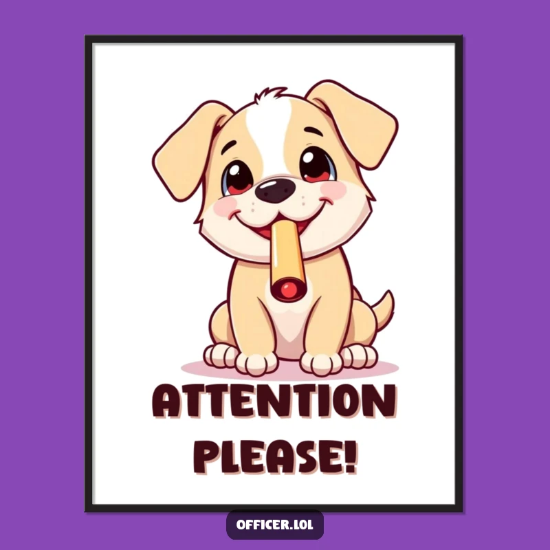 Funny Puppy Whistle Digital Art: Cheerful Decor, Hilarious Print, Perfect Gift