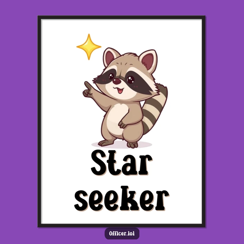 Funny Raccoon Digital Art: Star Pointer Print, Instant Humorous Gift