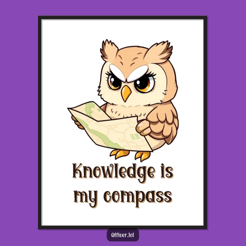 Funny Owl Digital Art: Wise Explorer Printable, Cheerful Wall Decor Gift