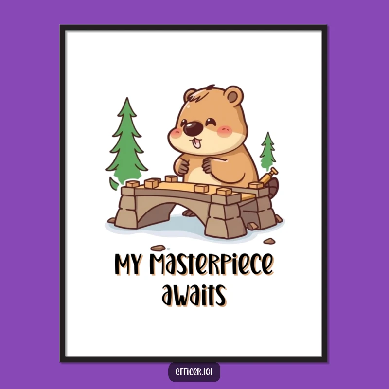 Funny Beaver Digital Art: Diligent Construction Printable, Home Decor Gift