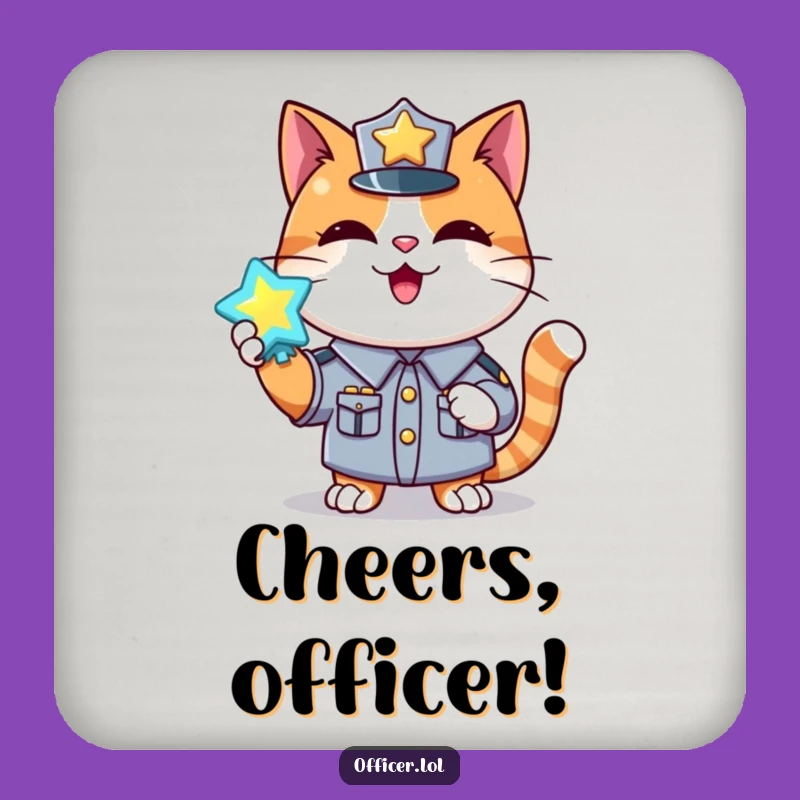 Funny Cat Coaster Set: Happy Uniformed Badge Protection for Drinks