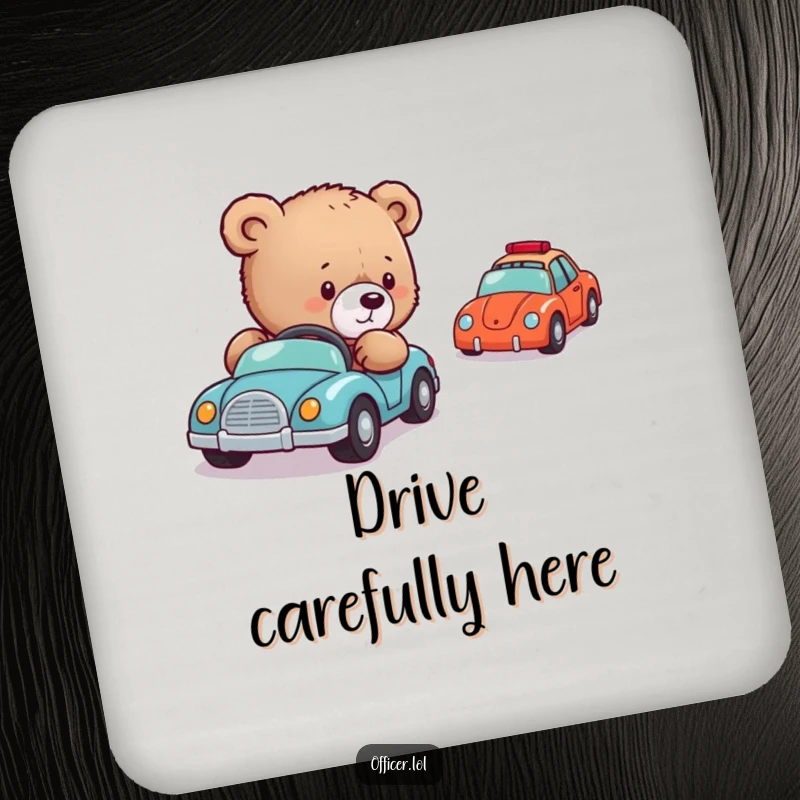 Funny Bear Cub Traffic Coasters: A set of coasters featuring a gentle bear cub carefully directing a line of small toy cars.