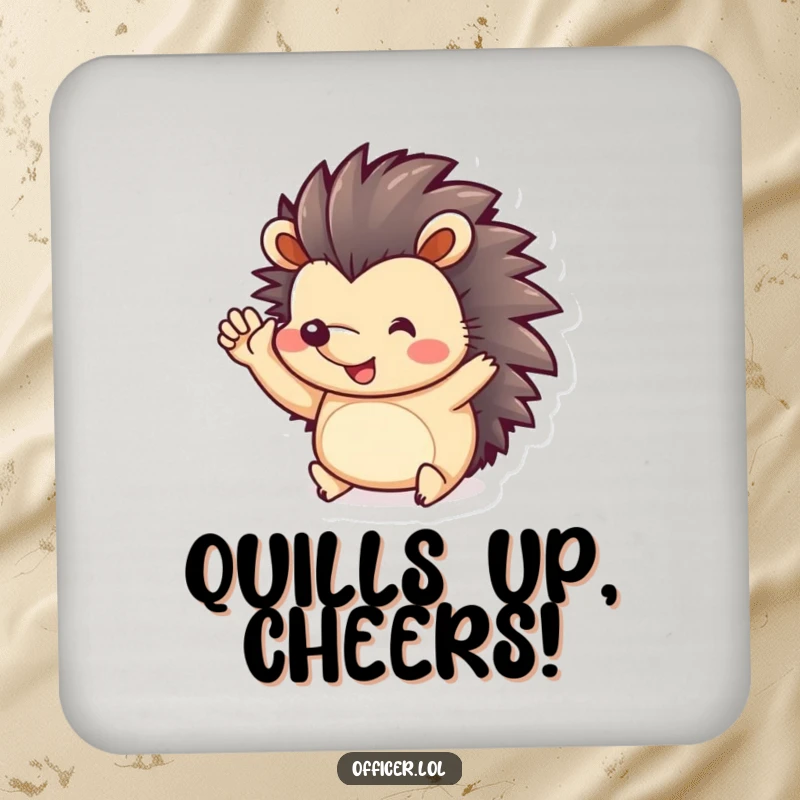 Funny Coaster: Cheerful hedgehog offers a tiny-paw salute, protecting surfaces with a dose of playful charm.
