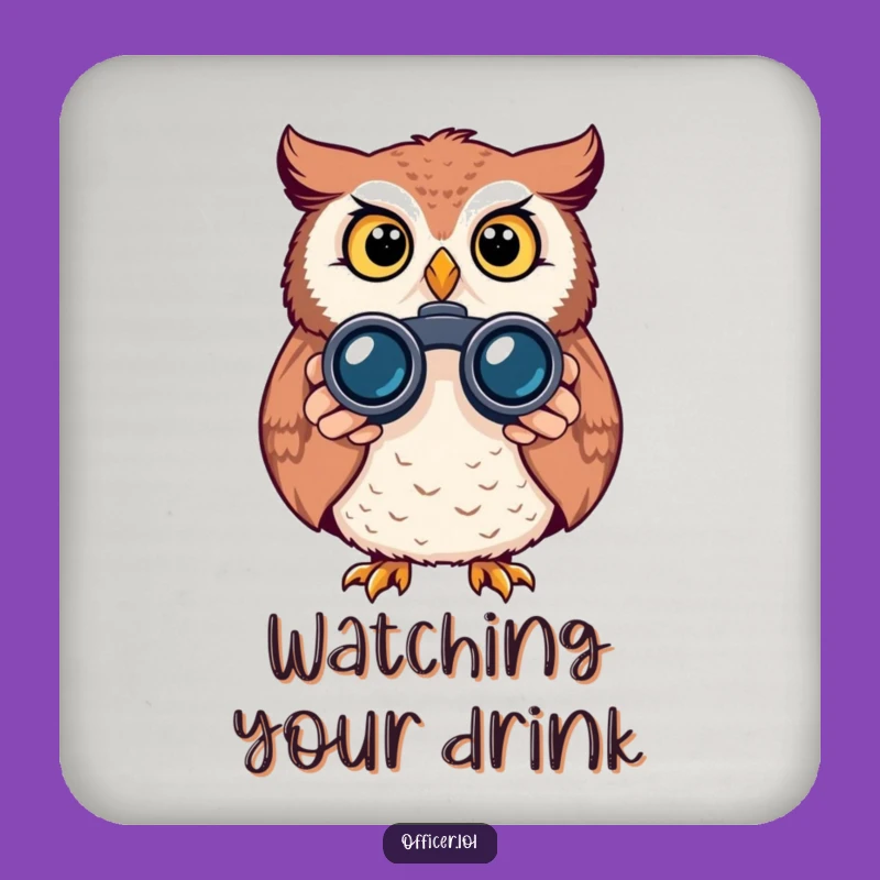 Funny Owl Binoculars Coaster: Protect Surfaces with Alert Humor, Ideal Funny Gift