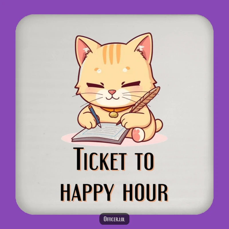 Funny Cat Coaster - Diligent Writer Drink Mat, Humorous Table Protection Gift