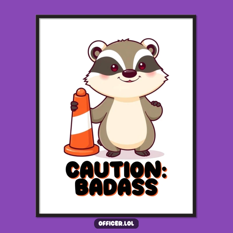 Funny Poster: Determined Badger with Traffic Cone - Proud Wall Art
