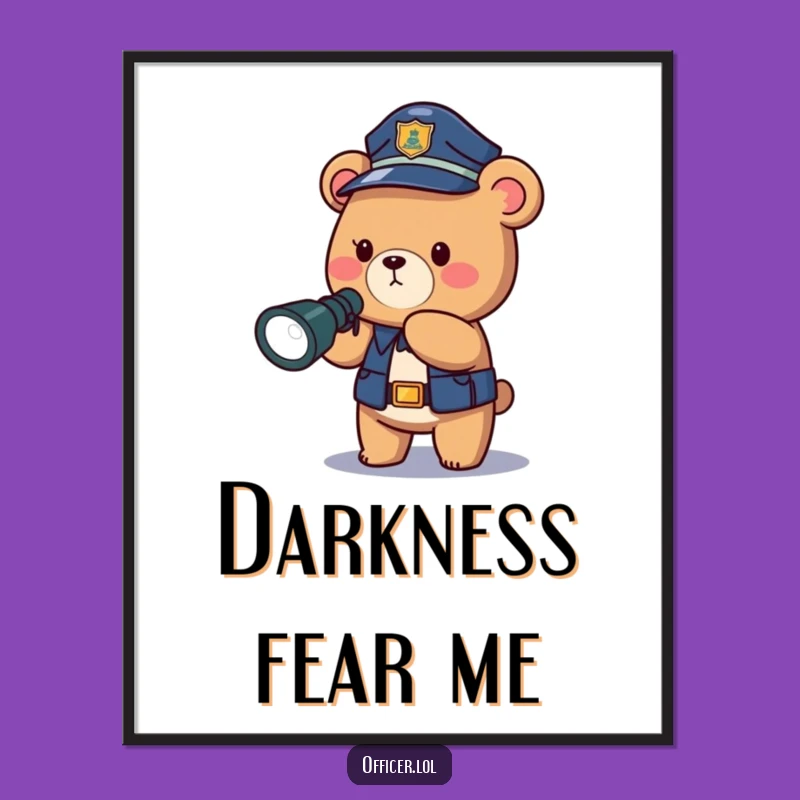 Funny Police Bear Poster: Brave Night Light Art for Wall Decor