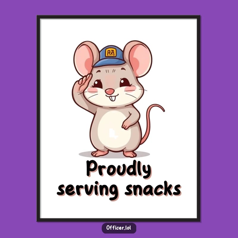 Funny Saluting Mouse Poster: Tiny Hat Character Wall Art, Adorable Funny Gift