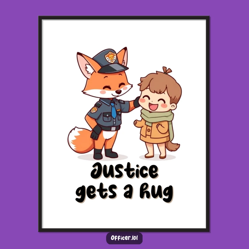 Funny Fox Officer Poster: Adorable Art to Brighten Any Wall