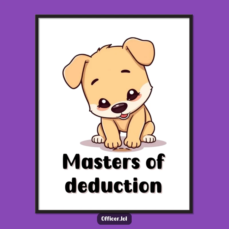 Funny Dog Detective Poster: Amusing Canine Inspecting a Small Footprint, Wall Art Gift