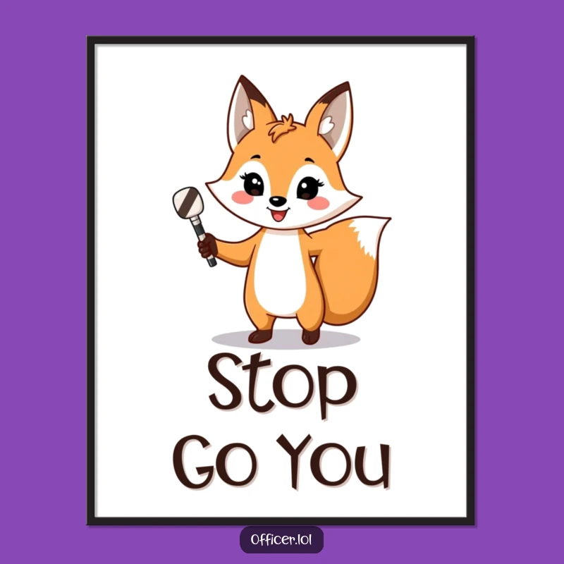 Funny Fox Traffic Director Poster: Confident Animal Control Art, Perfect Humorous Decor Gift