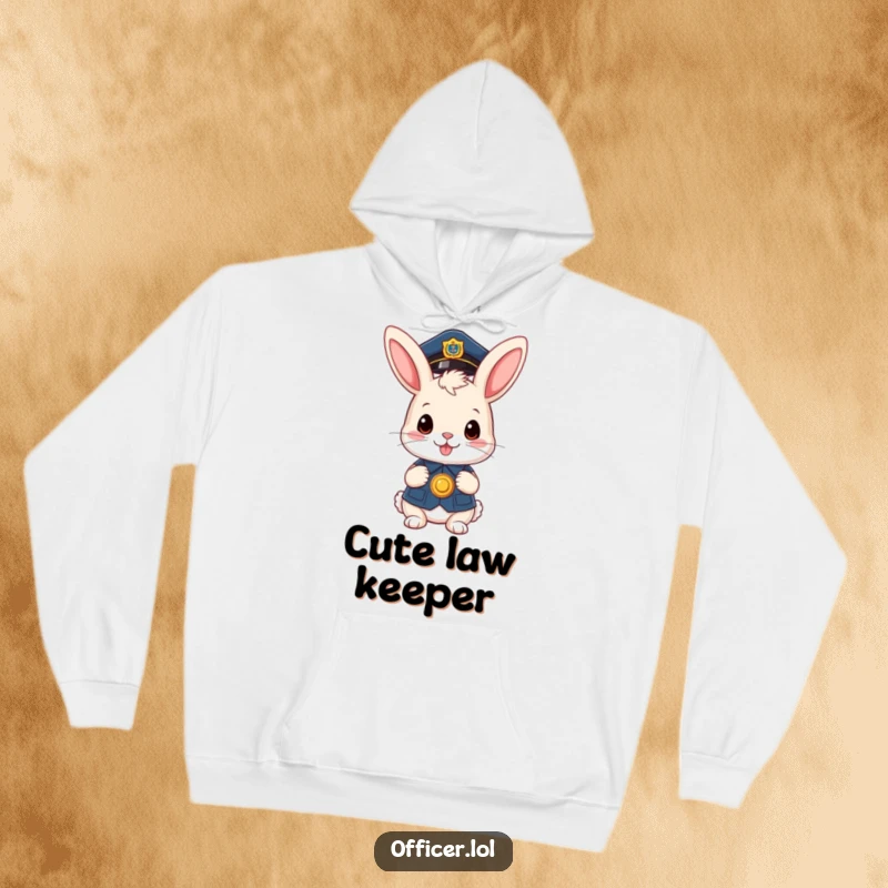 Funny hoodie: A proud bunny officer with a tiny cap and badge, a cute and funny gift.