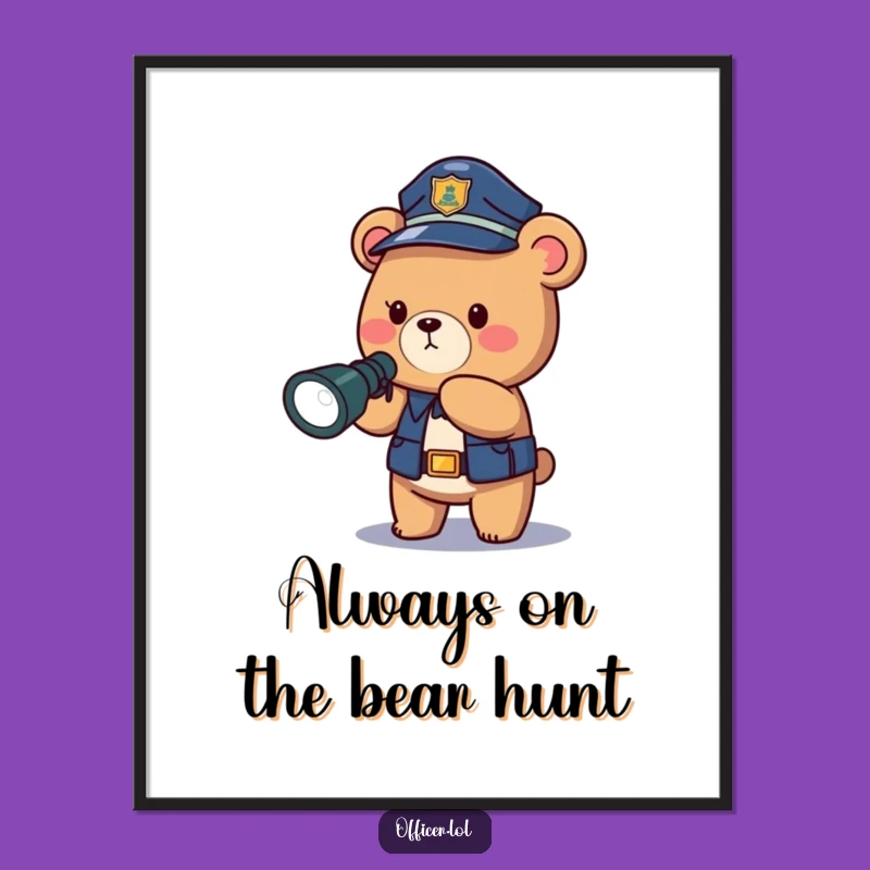 Funny Free Printable Wall Art: Bear Cop Flashlight Dark Decor