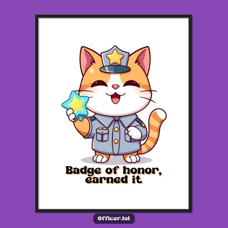 Funny Free Printable Wall Art: Cat Cop Badge, Whimsical Downloadable Decor for Your Home