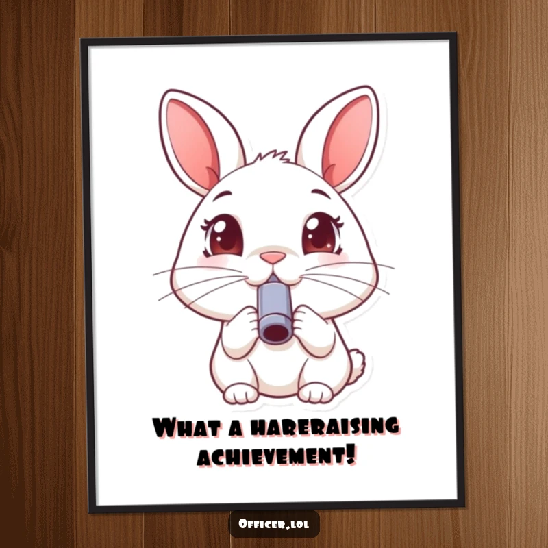 Funny Free Printable Rabbit Wall Art, happy rabbit blowing whistle, joyful eyes, cheerful decor, downloadable.