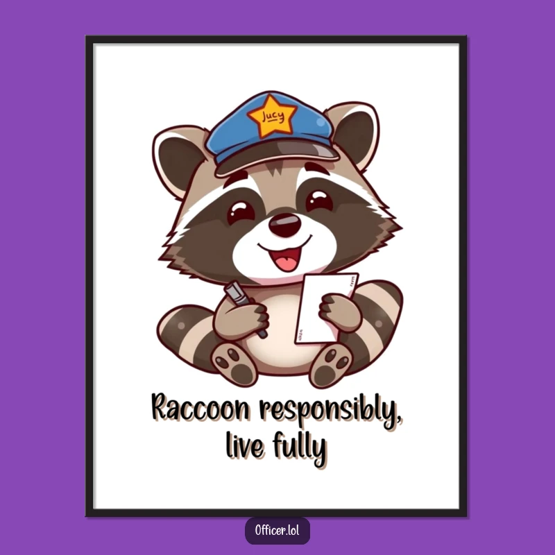 Free Printable Wall Art: Amused Raccoon Officer, Humorous Downloadable Decor for Quirky Spaces
