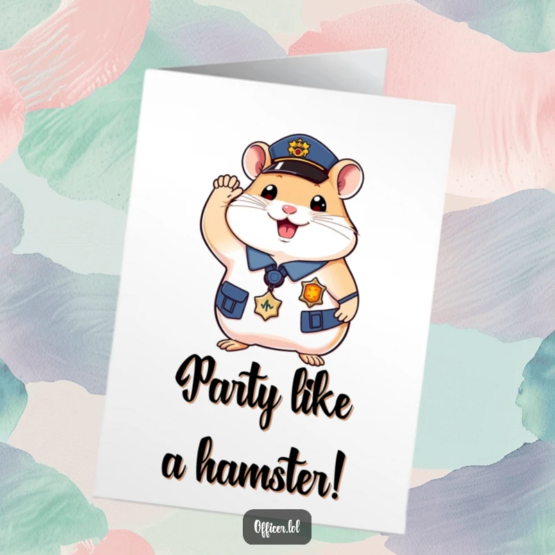 Funny Free Printable Birthday Card showing a happy hamster officer in uniform, saluting with a tiny paw.