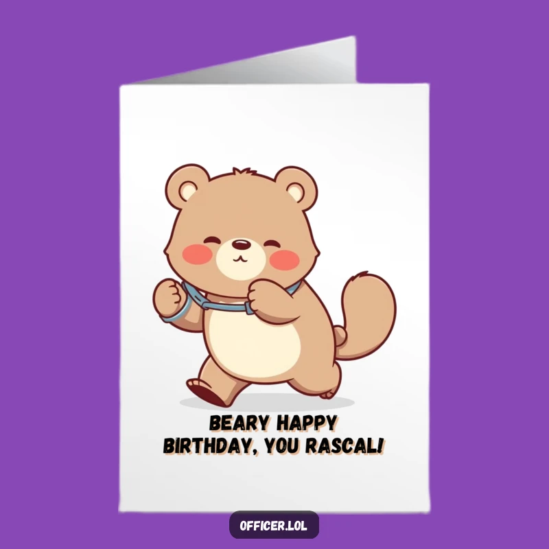 Free Printable Funny Bear Birthday Card: Hilarious Handcuffed Tail Chaser Download